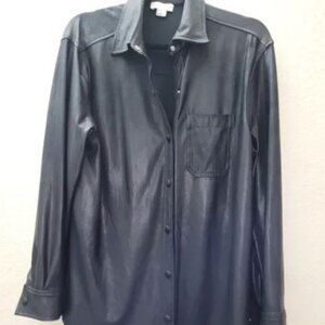 NWT Gianni Bini Black Luxe Coated Button Down Blouse Sz Med MSRP $109